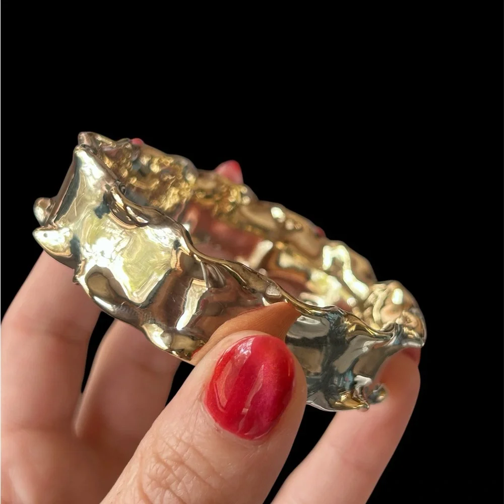 Bat Ami Sterling Silver 925 Organic Wavy Sculptural Bangle Bracelet - Picture 7 of 7